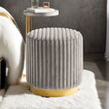 FM-AC8001GY Yolanda grey fur like corduroy fabric with gold trim accents round ottoman bench stool