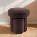 FM-AC8003BR Thisbe brown shearling teddy like fabric mushroom shaped design round top ottoman bench stool