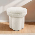 FM-AC8003WH Thisbe white shearling teddy like fabric mushroom shaped design round top ottoman bench stool