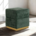 FM-AC8005GR Krysten green chenille fabric with gold trim accents square storage ottoman bench stool