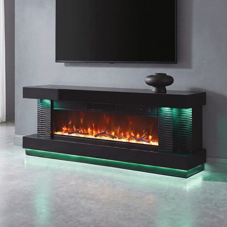 Peseux 71" Black Wood TV Stand with LED Fireplace & Heater – FM-AC8009BK-TV