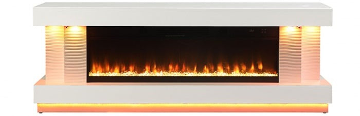 FM-AC8009WH-TV Peseux 71" wide white finish wood TV stand LED fireplace with heater