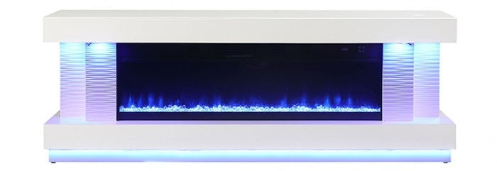 FM-AC8009WH-TV Peseux 71" wide white finish wood TV stand LED fireplace with heater
