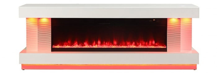 FM-AC8009WH-TV Peseux 71" wide white finish wood TV stand LED fireplace with heater