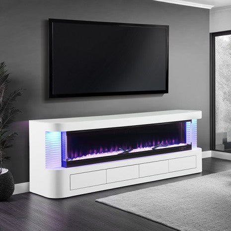 FM-AC8010WH-TV Luken 71" wide white finish wood TV stand LED fireplace