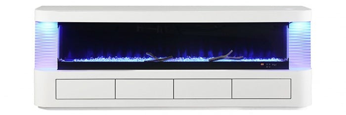 FM-AC8010WH-TV Luken 71" wide white finish wood TV stand LED fireplace