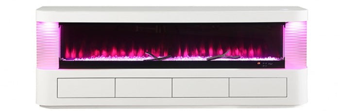 FM-AC8010WH-TV Luken 71" wide white finish wood TV stand LED fireplace