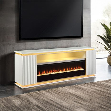 FM-AC8011WH-TV Medea 71" wide white finish wood TV stand LED fireplace