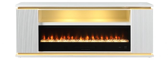 FM-AC8011WH-TV Medea 71" wide white finish wood TV stand LED fireplace