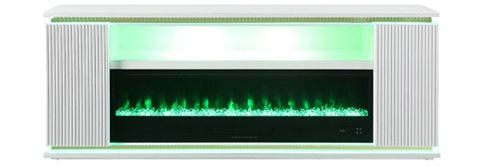 FM-AC8011WH-TV Medea 71" wide white finish wood TV stand LED fireplace