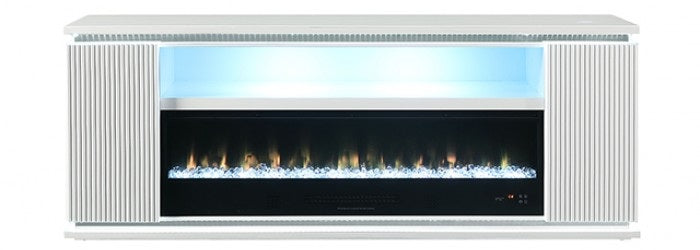 FM-AC8011WH-TV Medea 71" wide white finish wood TV stand LED fireplace