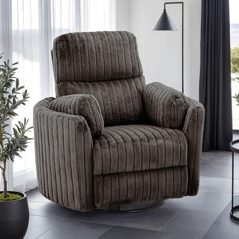 FM-AC8018DB Belper chocolate brown wide corduroy furry fabric swivel glider power recliner chair with USB plugs