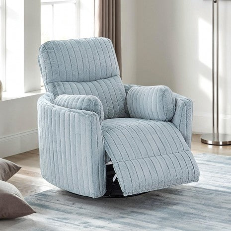 FM-AC8018PB Belper sky blue wide corduroy furry fabric swivel glider power recliner chair with USB plugs