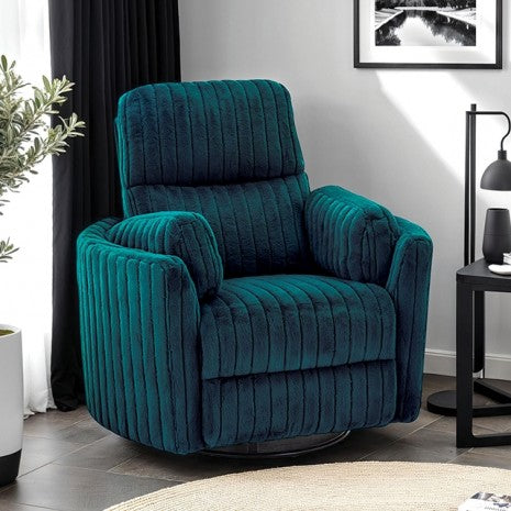 FM-AC8018TL Belper dark teal wide corduroy furry fabric swivel glider power recliner chair with USB plugs