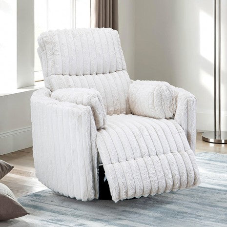 FM-AC8018WH Belper white wide corduroy furry fabric swivel glider power recliner chair with USB plugs