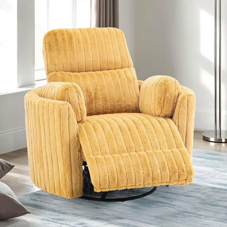 FM-AC8018YL Belper yellow wide corduroy furry fabric swivel glider power recliner chair with USB plugs