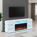 FM-AC8024WH-TV-SET Terni white high gloss finish wood LED Fireplace TV stand with wireless charging