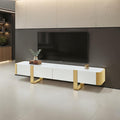FM-AC8027GD-TV Larvik white wood finish with gold metal accents 79" wide modern TV stand entertainment center