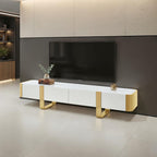 FM-AC8027GD-TV Larvik white wood finish with gold metal accents 79" wide modern TV stand entertainment center