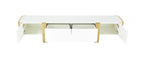 FM-AC8027GD-TV Larvik white wood finish with gold metal accents 79" wide modern TV stand entertainment center