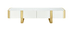 FM-AC8027GD-TV Larvik white wood finish with gold metal accents 79" wide modern TV stand entertainment center