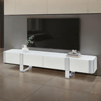 FM-AC8027SV-TV Larvik white wood finish with silver metal accents 79" wide modern TV stand entertainment center