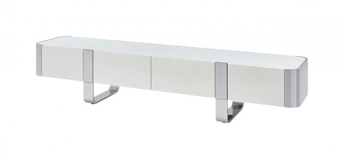 FM-AC8027SV-TV Larvik white wood finish with silver metal accents 79" wide modern TV stand entertainment center
