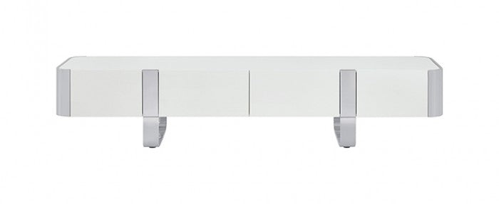 FM-AC8027SV-TV Larvik white wood finish with silver metal accents 79" wide modern TV stand entertainment center