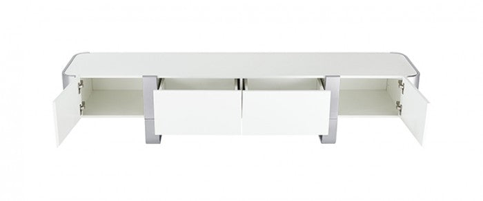 FM-AC8027SV-TV Larvik white wood finish with silver metal accents 79" wide modern TV stand entertainment center