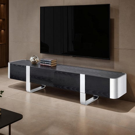 FM-AC8028SV-TV Leknes black wood finish with silver metal accents 79" wide modern TV stand entertainment center