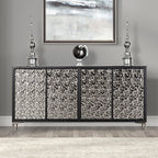 FM-AC9000-SV  Beckham weathered black finish wood hammered stainless steel 72" 4 door buffet sideboard server cabinet