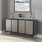 FM-AC9000-SV  Beckham weathered black finish wood hammered stainless steel 72" 4 door buffet sideboard server cabinet