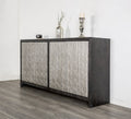 FM-AC9001-SV  Forger weathered black finish wood silver wavy embossed 72" 4 door buffet sideboard server cabinet