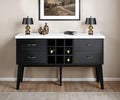 FM-AC9002-SV Shildon black finish wood marble top contemporary style 60" 4 drawer dining server sideboard cabinet buffet wine rack