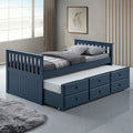 FM-BK101BL  Clemens blue finish wood captains twin storage bed and trundle