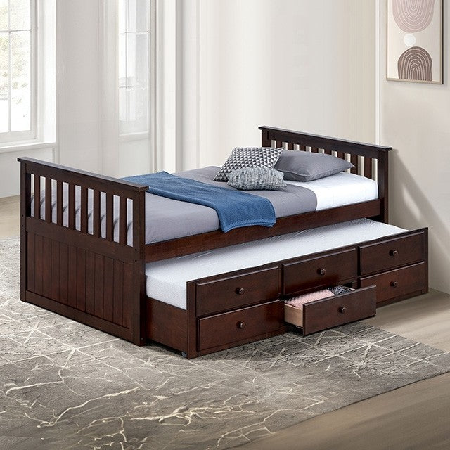 FM-BK101DW  Clemens dark walnut finish wood captains twin storage bed and trundle