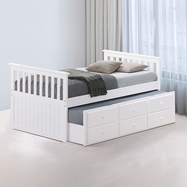 FM-BK101WH  Clemens white finish wood captains twin storage bed and trundle