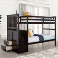 FM-BK102ES-T  Ontario espresso finish wood twin over twin bed with storage stair case with drawers