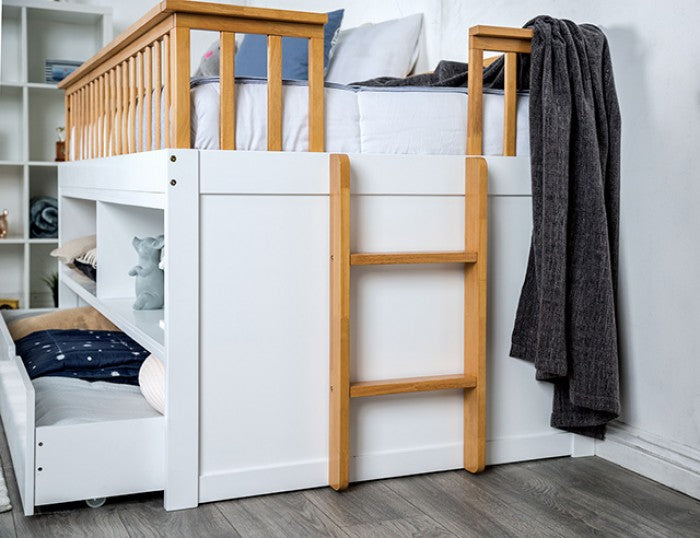 FM-BK104WH-T  McPherson white and light oak finish wood captains low rise loft bed with storage and trundle