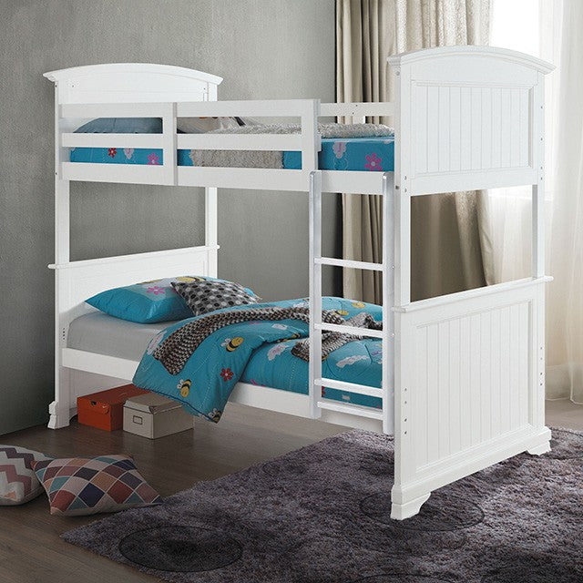 FM-BK107WH-T  Albano white finish wood twin over twin convertible bunk bed plank design