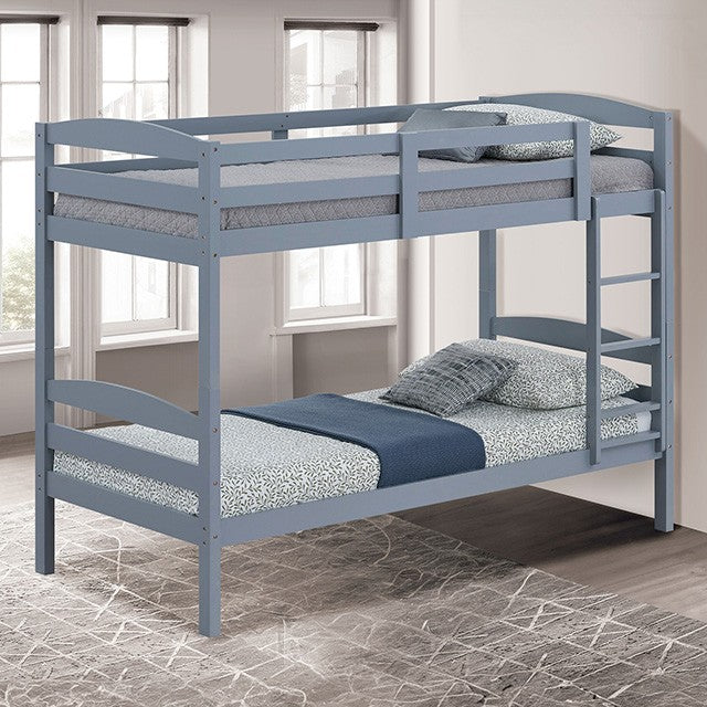 FM-BK110GY-T  Finsbury grey finish wood twin over twin bunk bed arch slat design
