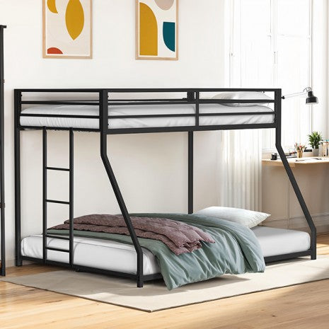 FM-BK1200BK-TF  Rothwell black finish metal twin over full bunk bed with reversible ladder