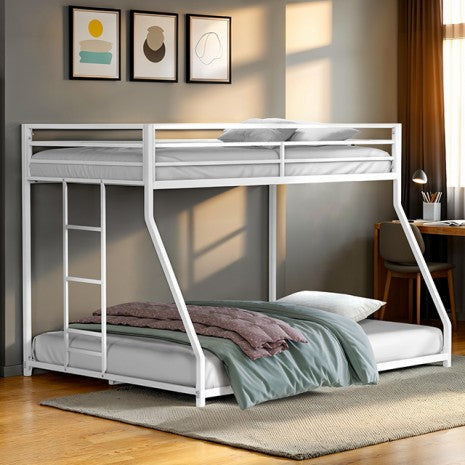 FM-BK1200WH-TF  Rothwell white finish metal twin over full bunk bed with reversible ladder