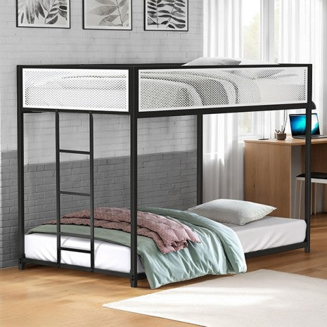 FM-BK1201BK-TT  Southall black and white mesh finish metal twin over twin bunk bed with reversible ladder