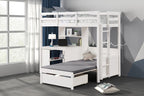 FM-BK200WH Mateo white finish wood twin loft bed with workstation fold out lower twin bed and desk