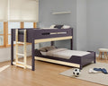 FM-BK201PR-T-BED  Nestor natural and black finish wood twin over twin bunk bed with ladder on the end