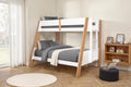 FM-BK202WH  Delbin natural and white finish wood twin over full bunk bed with ladder on the end