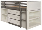 FM-BK203GY  Ledell white and grey finish wood twin loft bed with slide out desk and drawers underneath