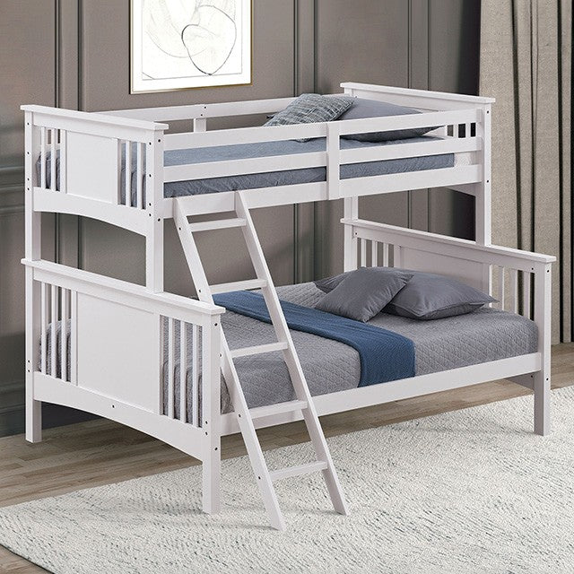 FM-BK602F-WH Spring creek white finish twin over full bunk bed with front access angled ladder