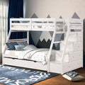 FM-BK611WH-TR Ellington white finish wood twin over full bunk bed with staircase end with storage drawers and trundle